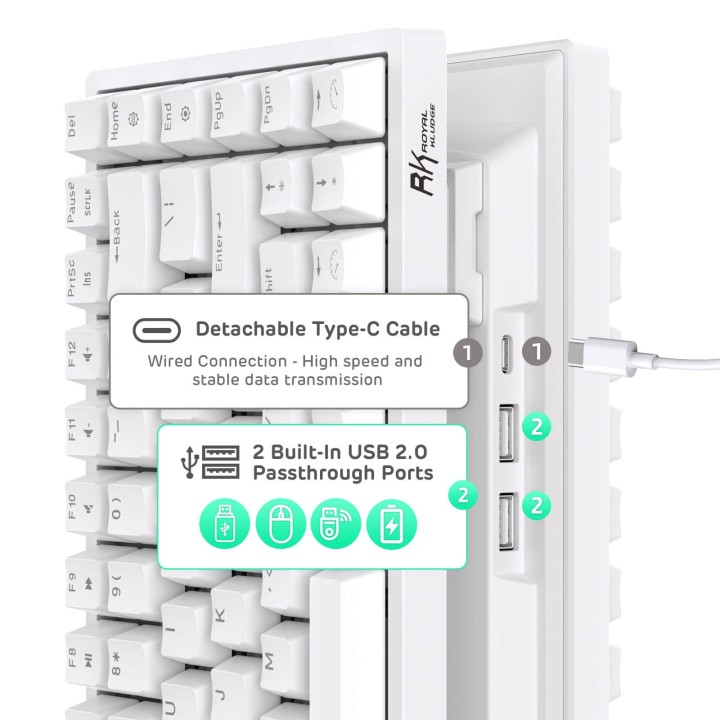Royal Kludge RK84 – Clavier mécanique sans fil 75 % (84 touches) avec hub USB