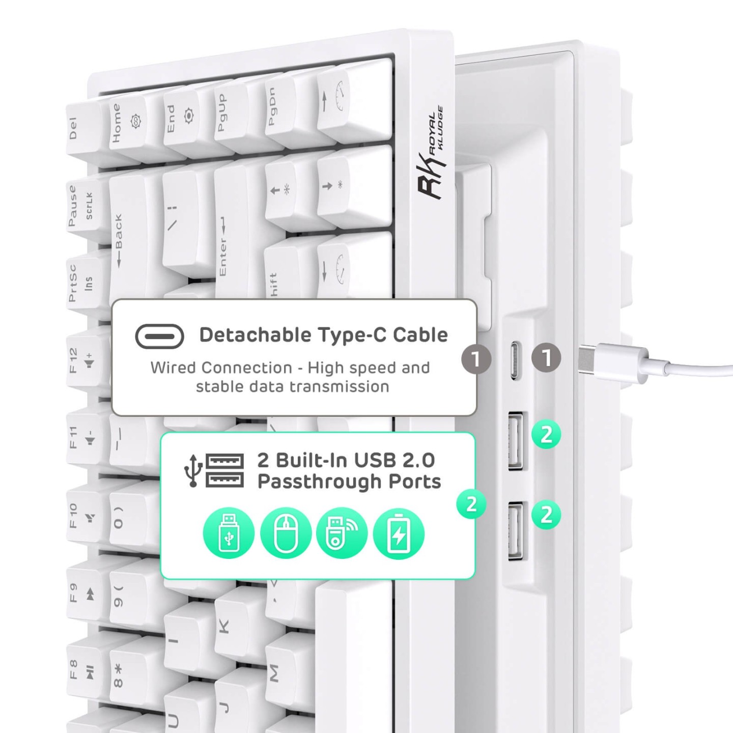 Royal Kludge RK84 – Clavier mécanique sans fil 75 % (84 touches) avec hub USB