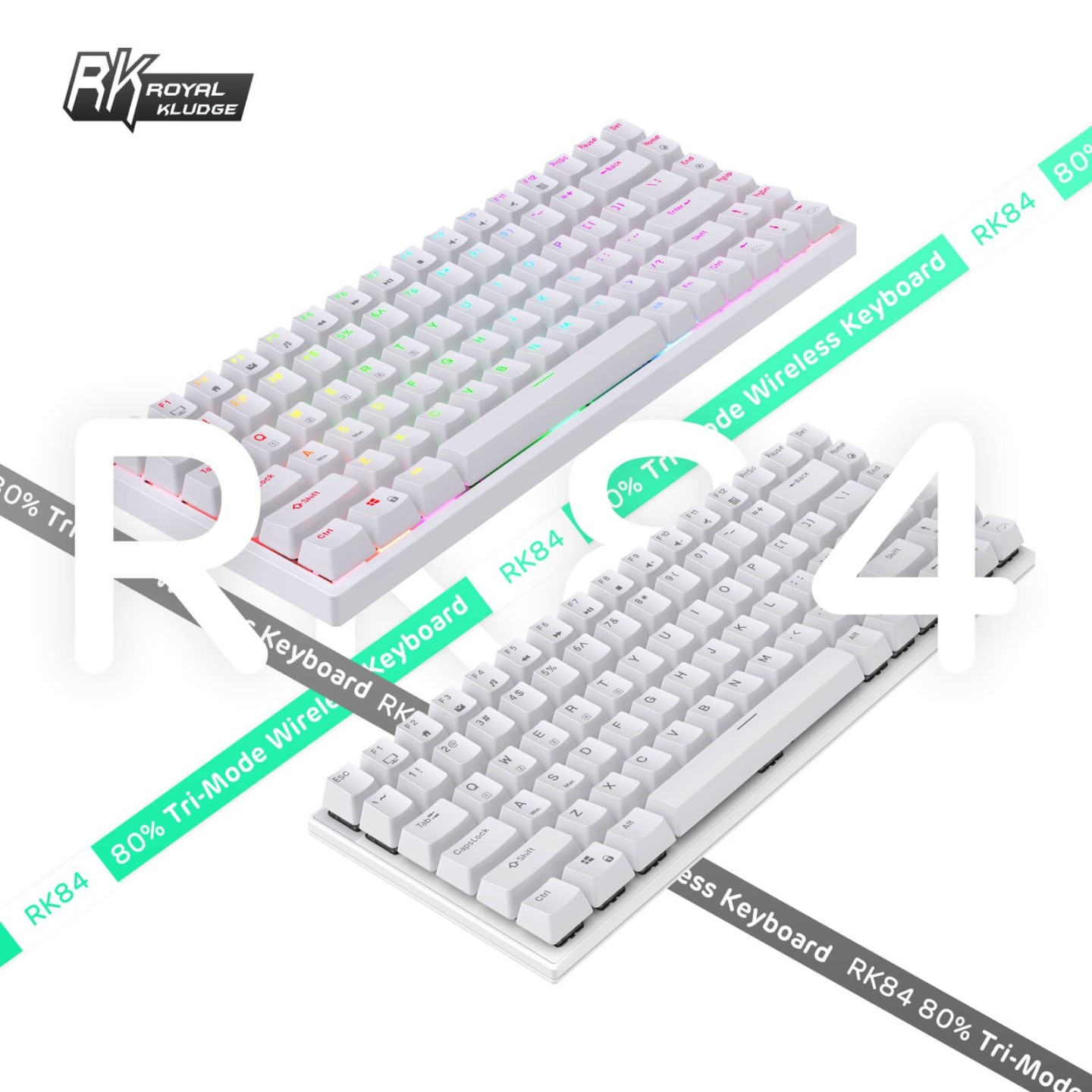Royal Kludge RK84 – Clavier mécanique sans fil 75 % (84 touches) avec hub USB