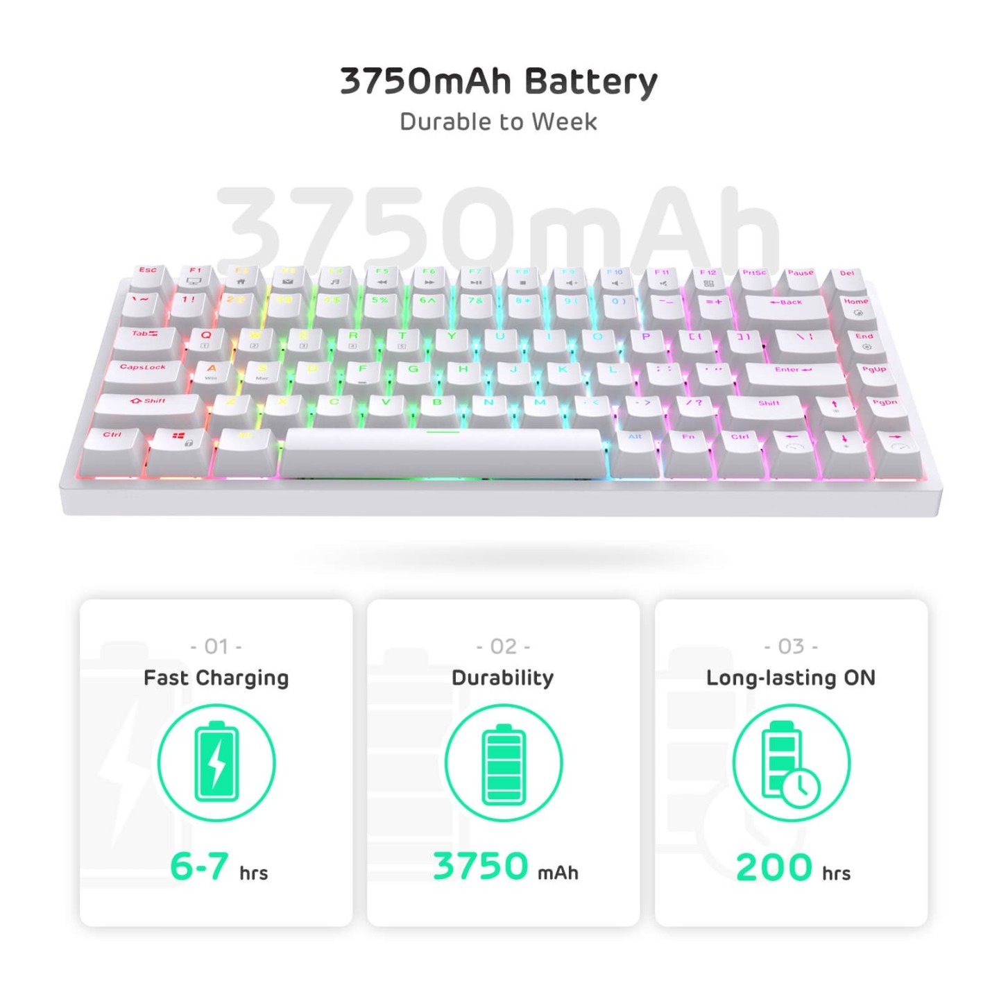 Royal Kludge RK84 – Clavier mécanique sans fil 75 % (84 touches) avec hub USB