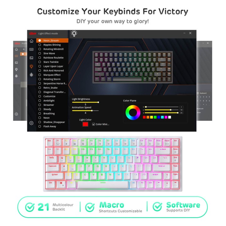 Royal Kludge RK84 – Clavier mécanique sans fil 75 % (84 touches) avec hub USB
