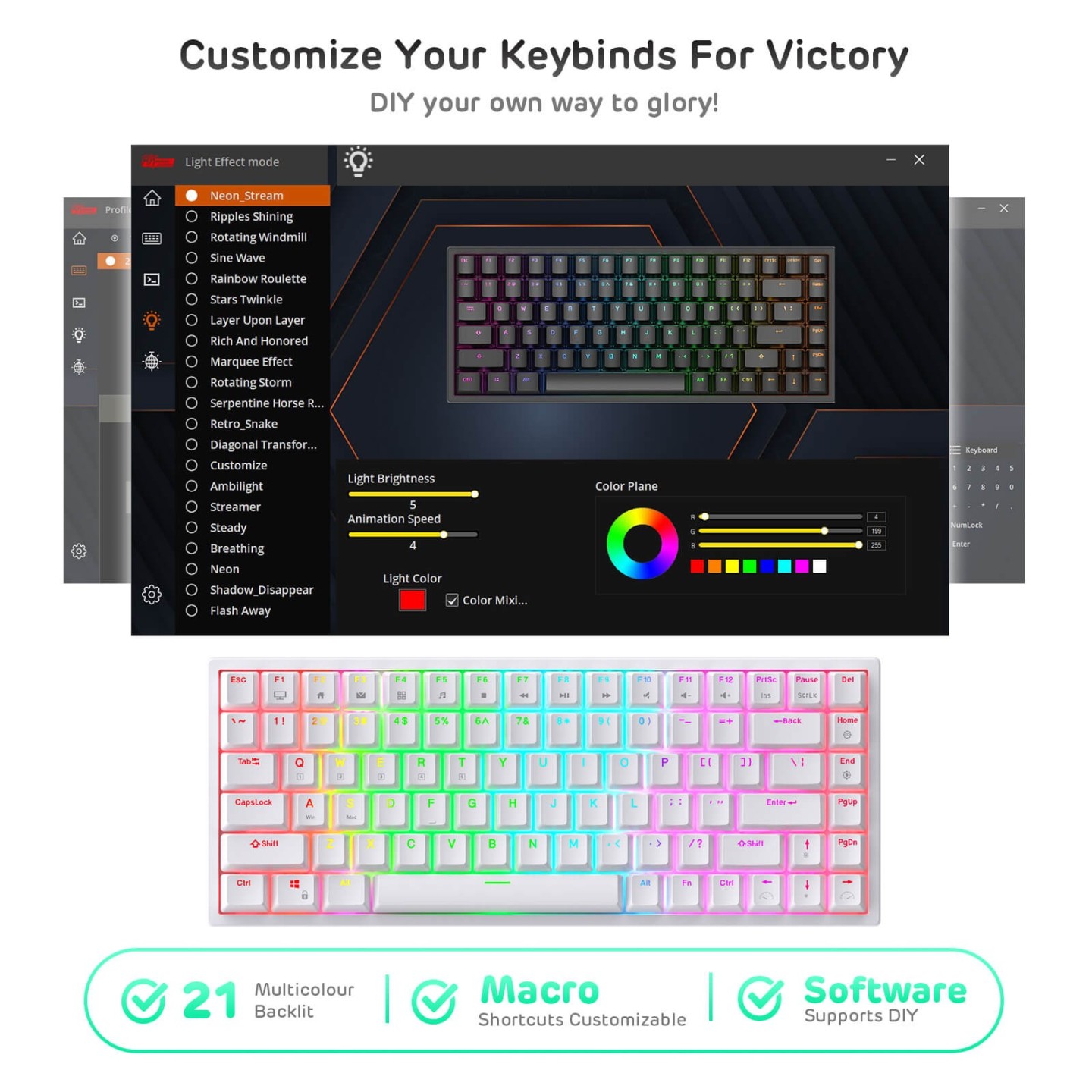 Royal Kludge RK84 – Clavier mécanique sans fil 75 % (84 touches) avec hub USB