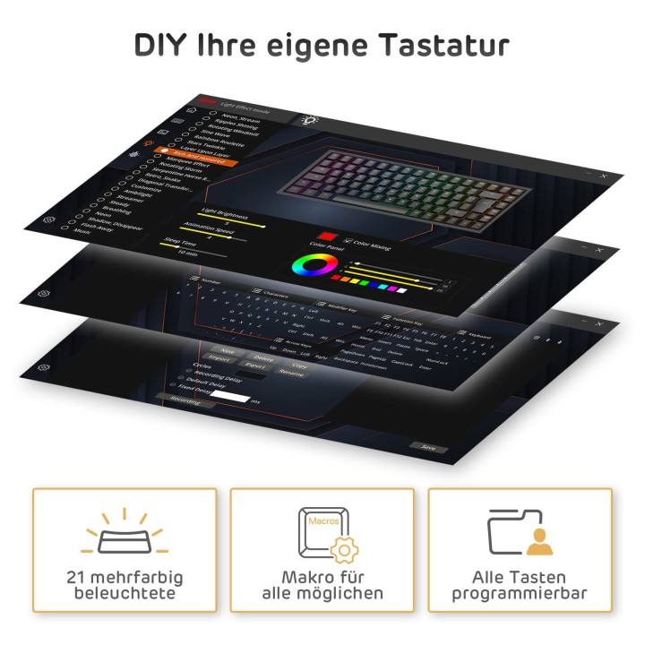 Royal Kludge RK84 – Clavier mécanique sans fil 75 % (84 touches) avec hub USB