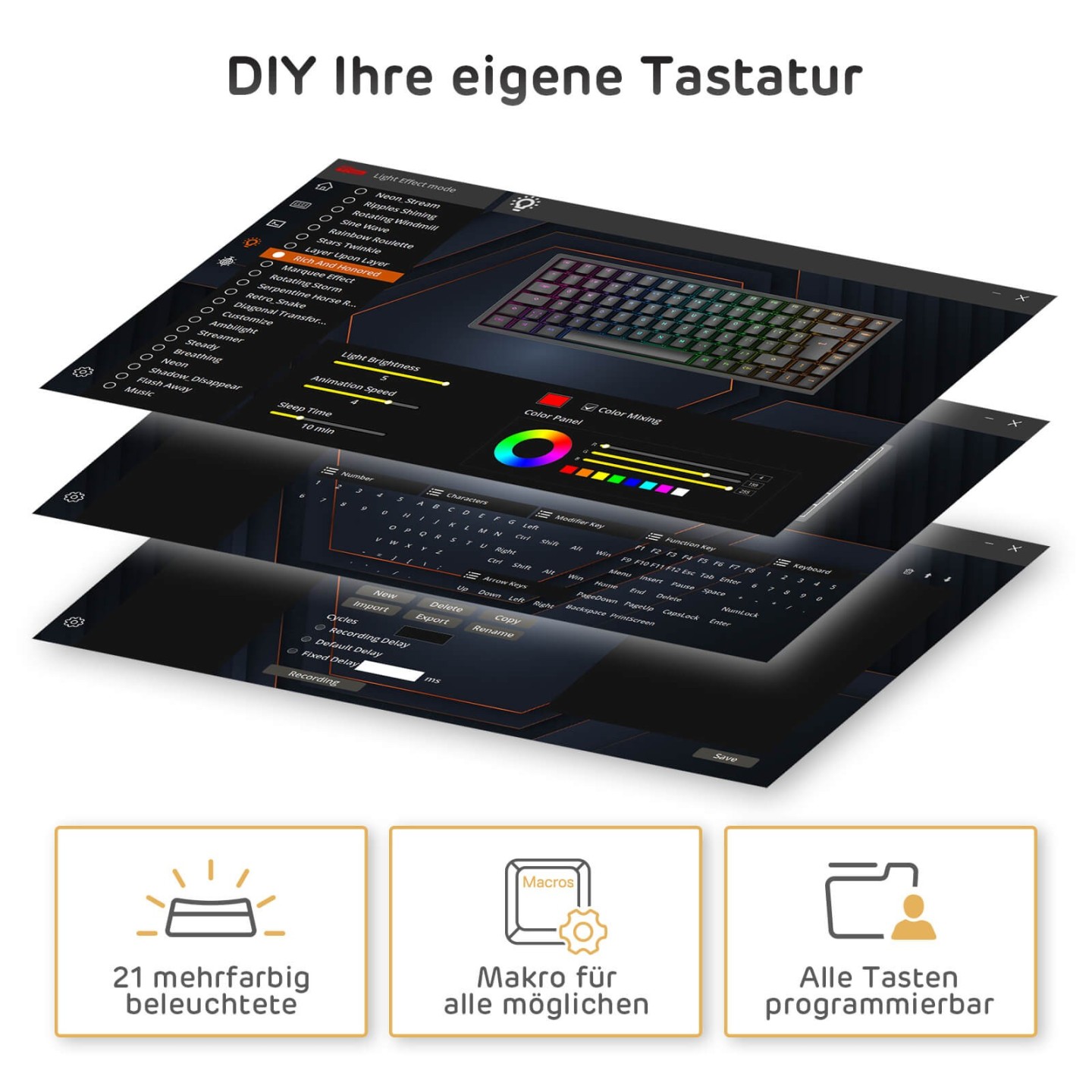 Royal Kludge RK84 – Clavier mécanique sans fil 75 % (84 touches) avec hub USB