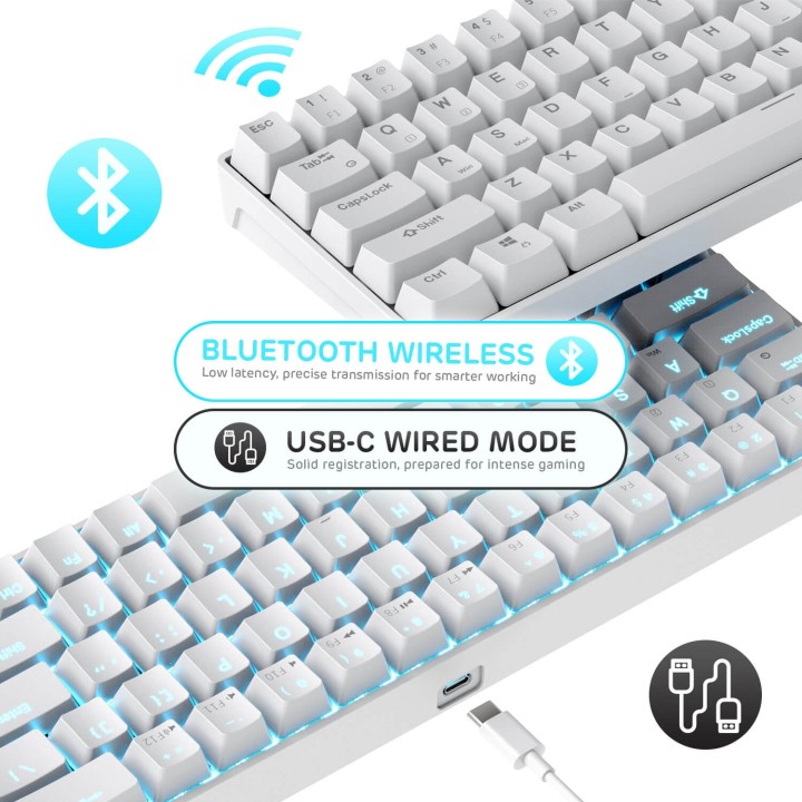 Royal Kludge RK68 – clavier mécanique sans fil 65 % (rétroéclairage monochrome)