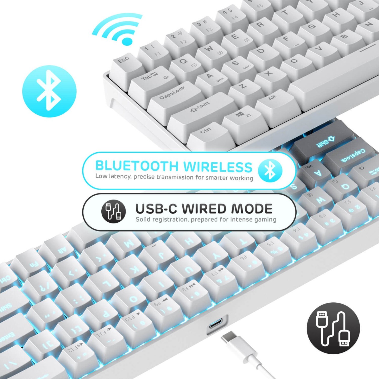 Royal Kludge RK68 – clavier mécanique sans fil 65 % (rétroéclairage monochrome)