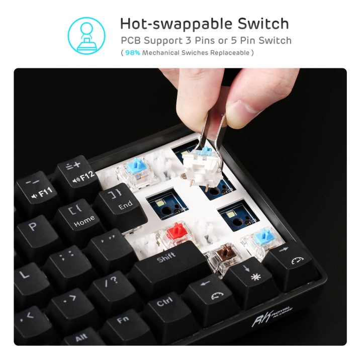 Royal Kludge RK68 – clavier mécanique sans fil 65 % (rétroéclairage monochrome)