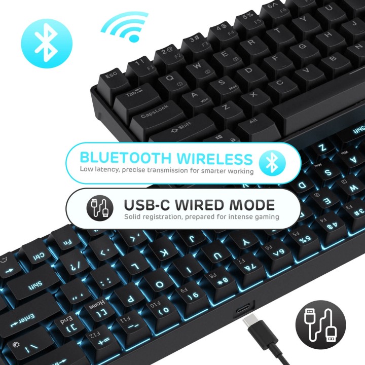 Royal Kludge RK68 – clavier mécanique sans fil 65 % (rétroéclairage monochrome)