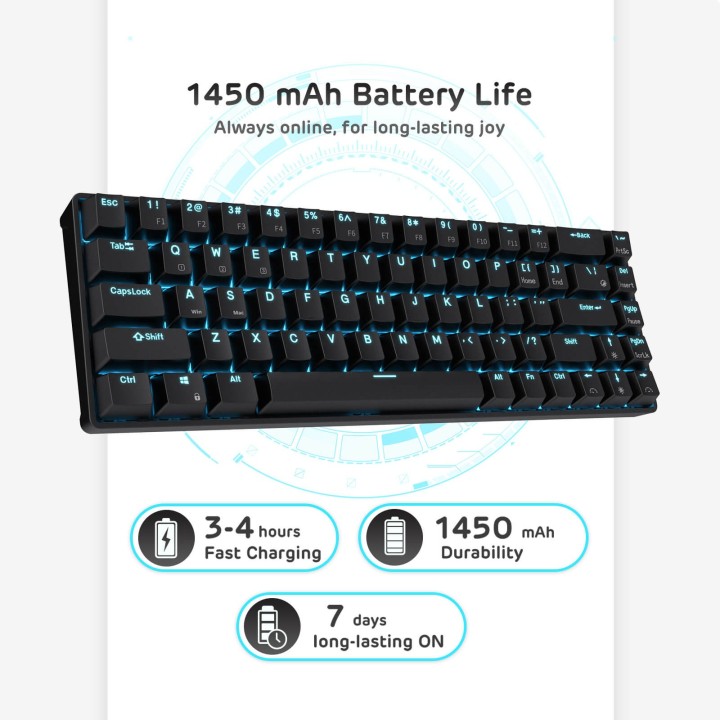 Royal Kludge RK68 – clavier mécanique sans fil 65 % (rétroéclairage monochrome)