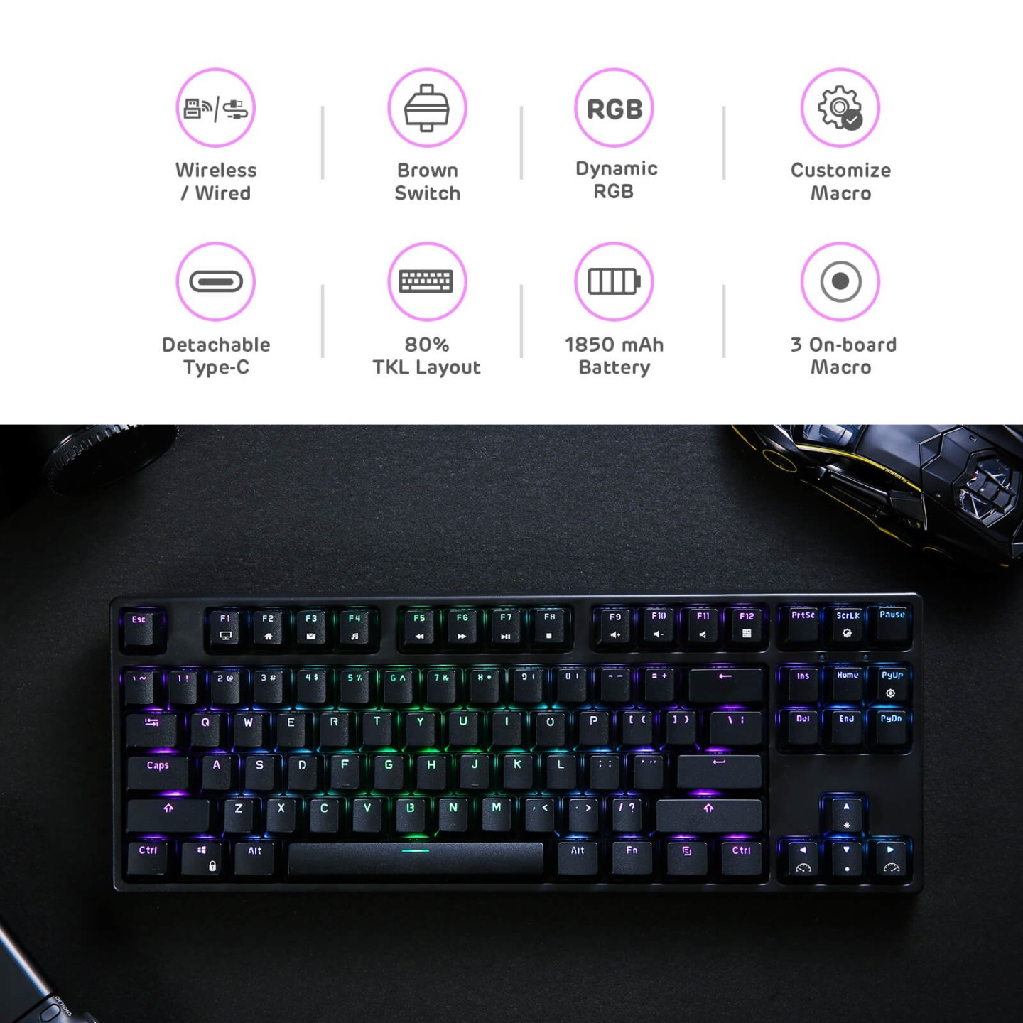 Royal Kludge RK87 (Sink87G) – Clavier mécanique sans fil TKL