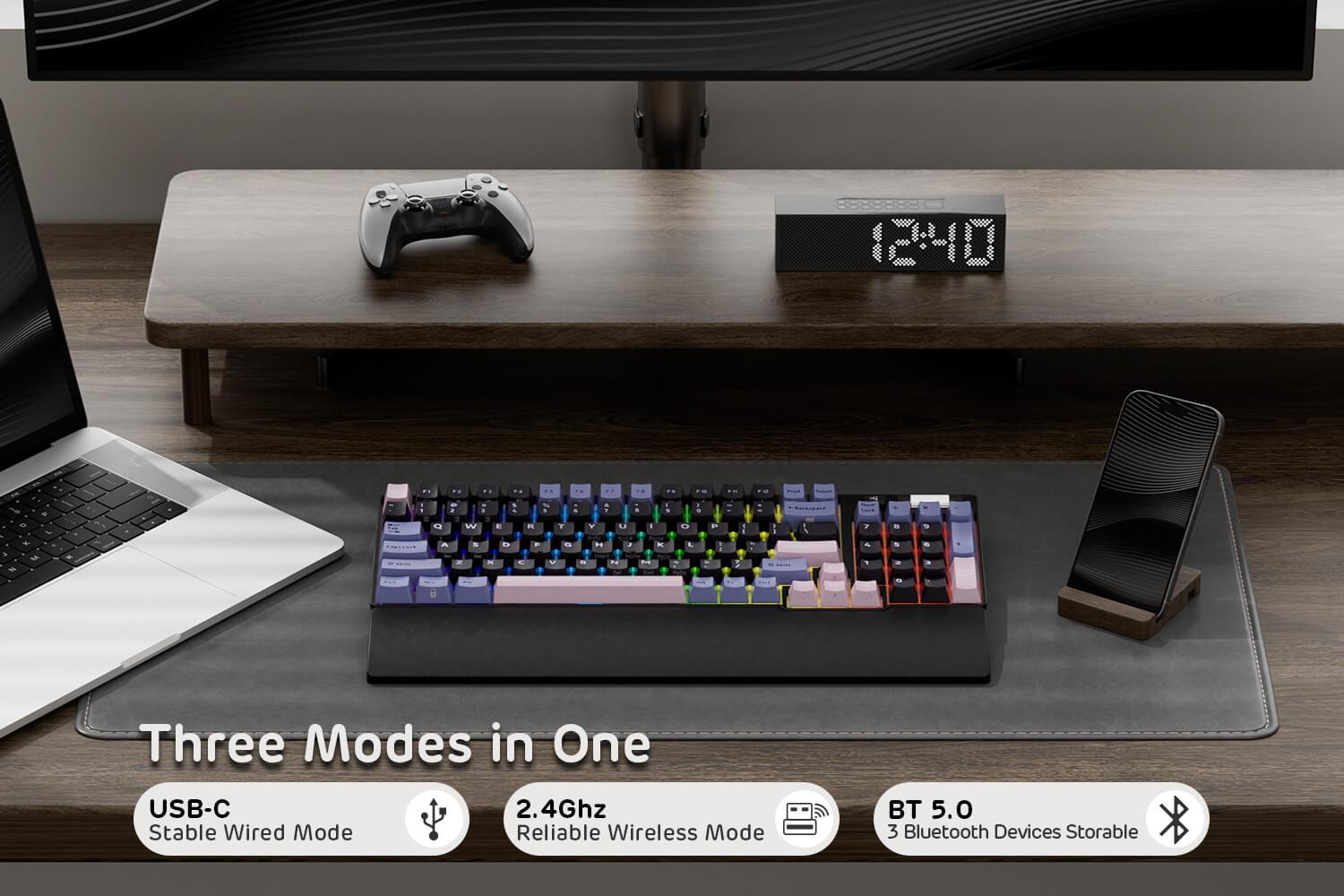 Sans fil tri-mode Bluetooth 5.0 / 2,4G / USB-C